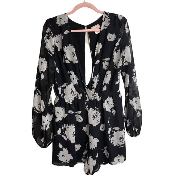 love...ady Pants - Love…Ady Black and White Floral Long Sleeve Romper